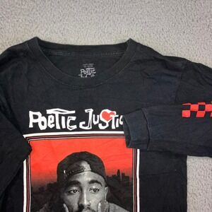 Poetic Justice T-Shirt Men Small Black Tupac Graphic Long Sleeve Checkerboard